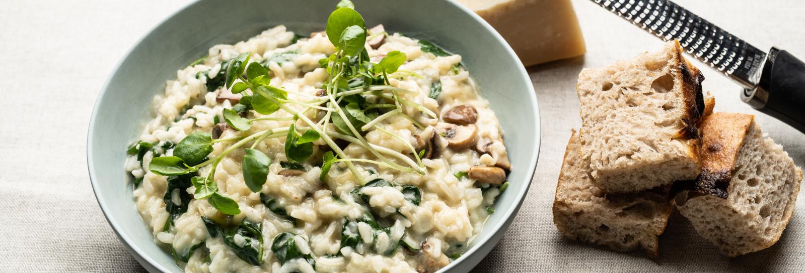 Risotto med svampe og spinat