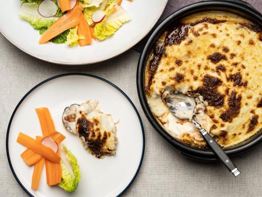 Auberginegratin med kartofler og tomat à la Melanzane alla Parmigiana